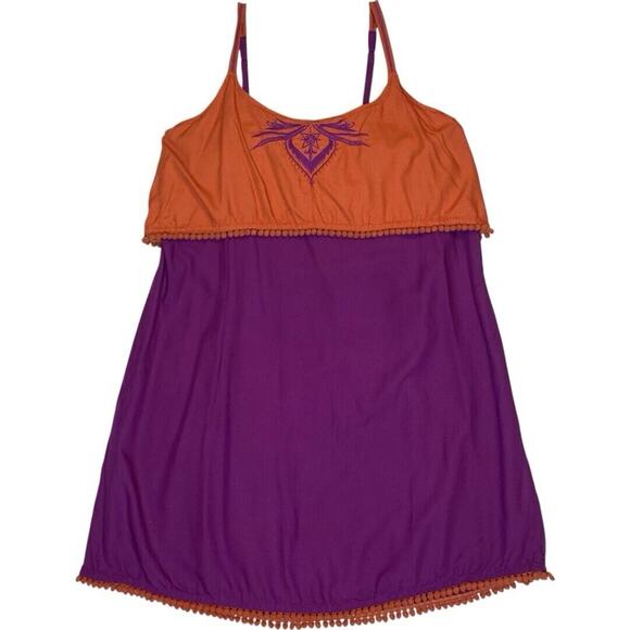 Coline Embroidered Babydoll Sundress Womens L Purple Pompom Fringe Boho Playful - Picture 10 of 10